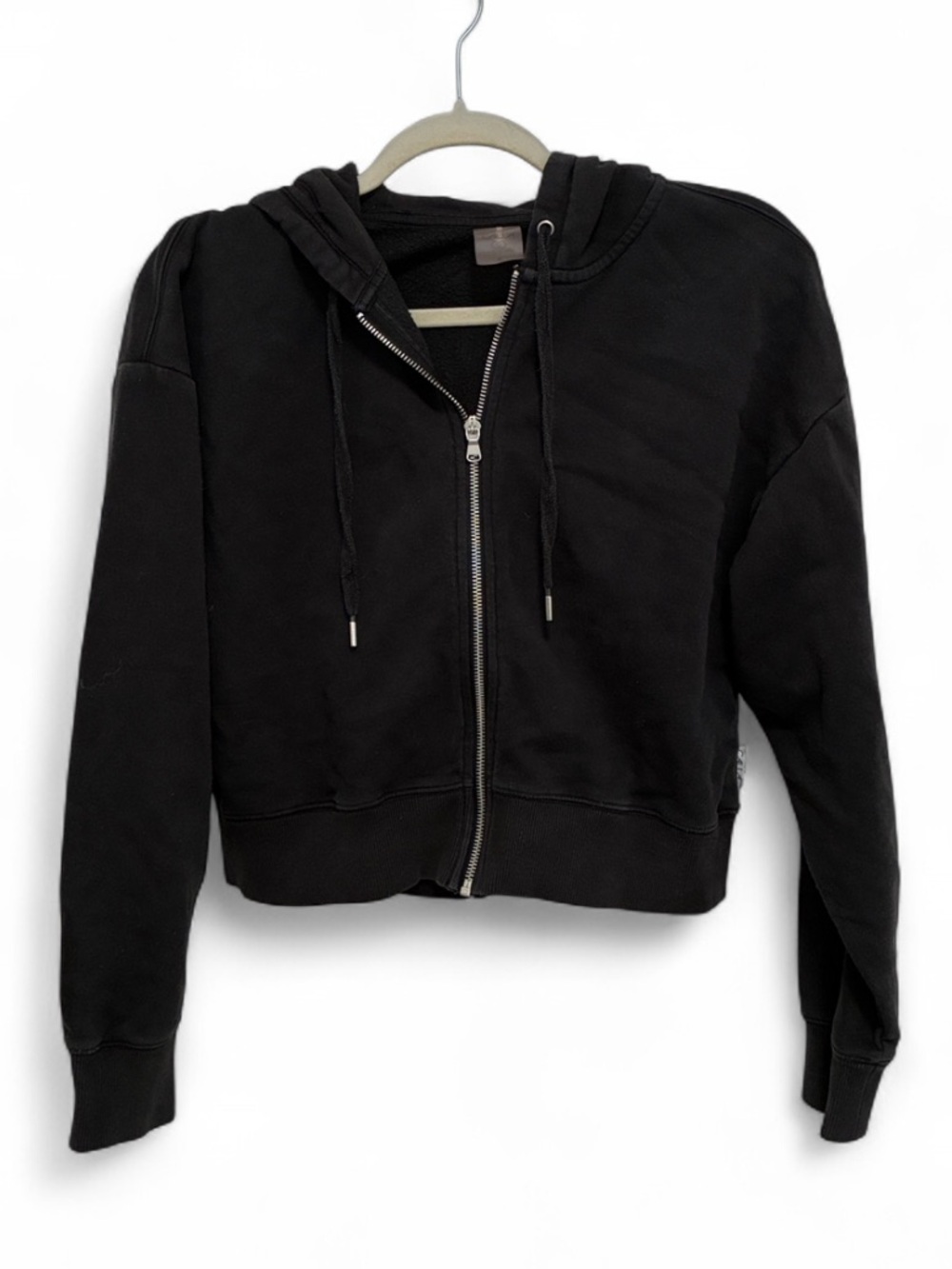 Calia Carrie Underwood Black Cropped Zip-Up Hooded Sweatshirt